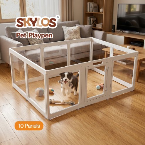 Skylos Dog Pen, Transparent Dog Playpen, 153x102x60cm, HDPE Acrylic, White