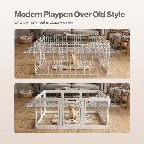 Skylos Dog Pen, Transparent Dog Playpen, 153x102x60cm, HDPE Acrylic, White