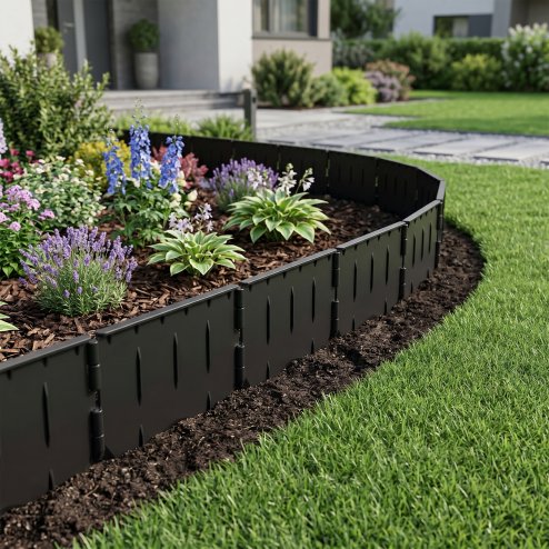 Lambu Lawn Edging, Garden Edging Border, Flexible PP PE Modular Black, 178pc