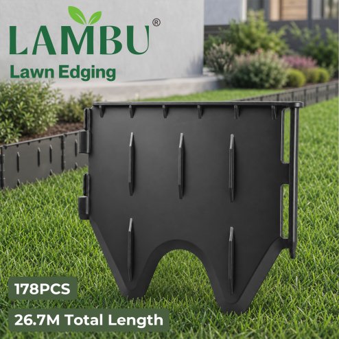 Lambu Lawn Edging, Garden Edging Border, Flexible PP PE Modular Black, 178pc