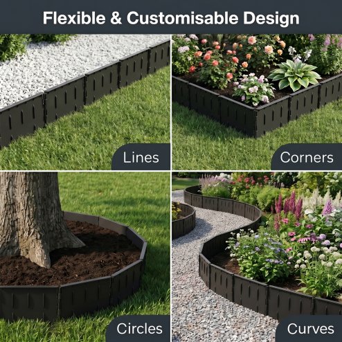 Lambu Lawn Edging, Garden Edging Border, Flexible PP PE Modular Black, 178pc