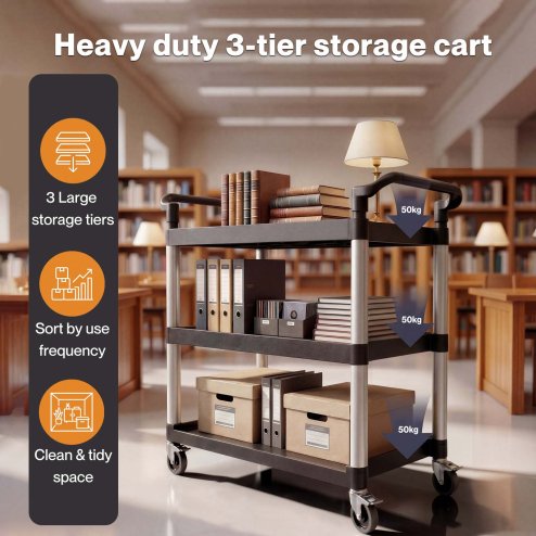 Levede Tool Trolley 3 Tier Rolling Storage Cart Multi-functional Workplace Black