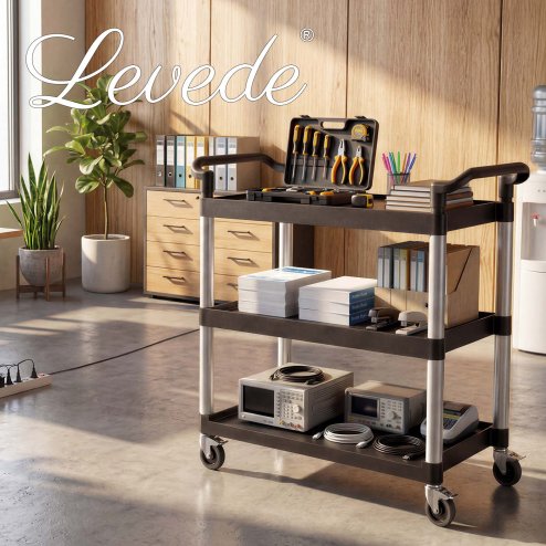 Levede Tool Trolley 3 Tier Rolling Storage Cart Multi-functional Workplace Black