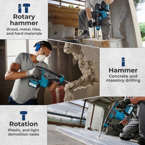 Traderight 21V Cordless Rotary Hammer Drill SDS Plus Concrete Impact Drill Tool