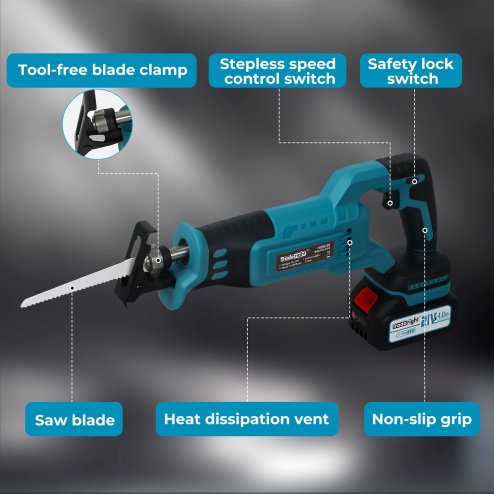 Traderight Cordless Reciprocating Saw Set For Wood Metal 2 Battery Safety Goggle