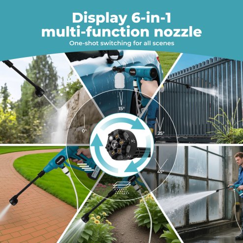 Traderight Cordless Pressure Washer 50Bar/725PSI Dual 4000mAh 6-in-1 Nozzle LCD