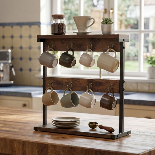 Levede Mug Holder Stand Coffee Cup Rack Organiser Countertop Mug Tree with Hooks