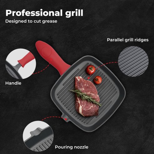 Toque Cast Iron Griddle Grill Pan Square Skillet BBQ Non?Stick Frying Cookware