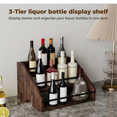 Toque Counter Top Wine Rack Storage Liquor Bottle Display Shelf Wooden Holders