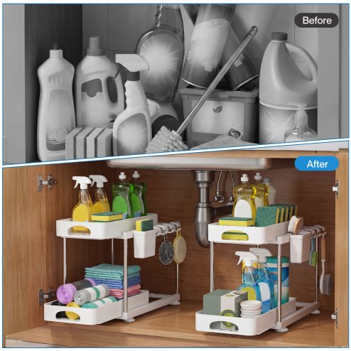 Toque Under Sink Organiser Two Slide-Out Drawers Kitchen Storage 2pcs White