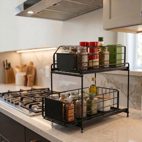 Toque 2 Tier Pull Out Basket Under Sink Kitchen Cabinet Storage Organiser Drawer