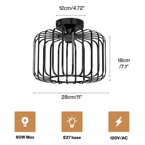 Emitto Ceiling Light Industrial Chandelier Metal Pendant Lamp Bedroom E27 Black