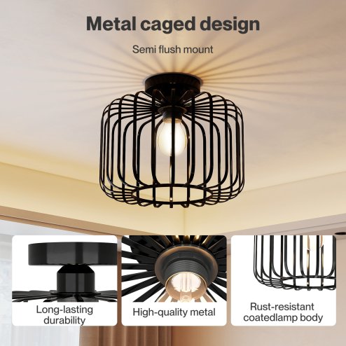 Emitto Ceiling Light Industrial Chandelier Metal Pendant Lamp Bedroom E27 Black