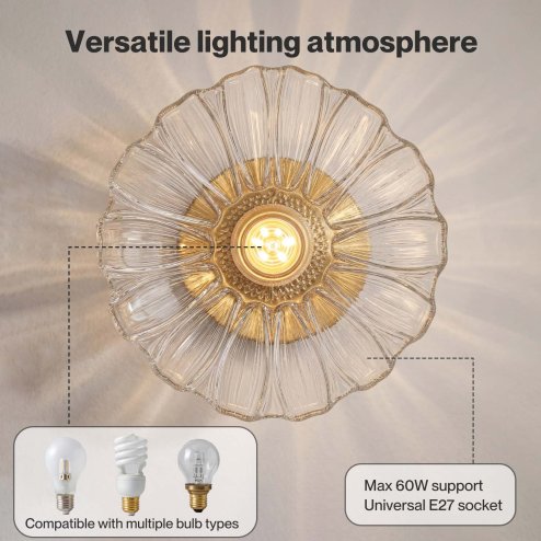 Emitto Ceiling Light Flower Clear Glass Fixture Chandelier Flush Mount 2 PCS