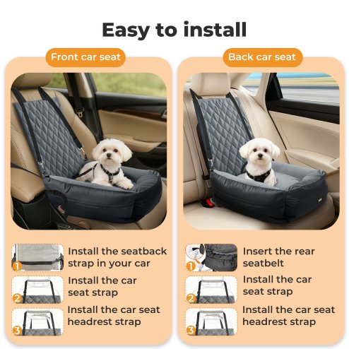 Skylos Dog Booster Car Seat Travel Carrier Plush Bed Basket Portable Pet Grey