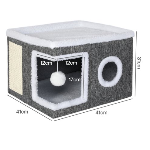 Skylos Cat House Indoor Cat Cave with Scratch Pad Fluffy Ball Pet Bed Foldable
