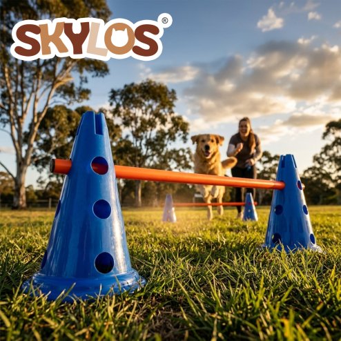 Skylos Dog Agility Training Set Hurdle Cone Kit Height Adjustable Storage Bag