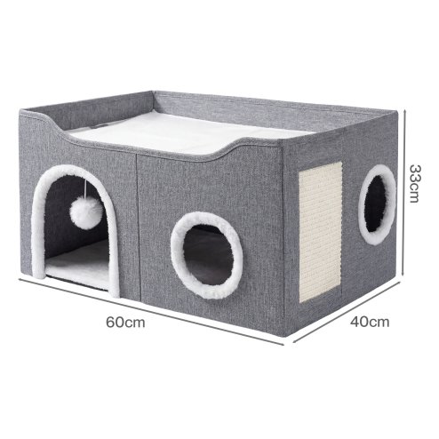 Skylos Cat House 2-Layer Large Soft Cave Cube Fluffy Ball Grey Scratching Board