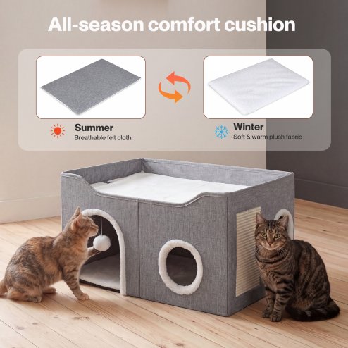 Skylos Cat House 2-Layer Large Soft Cave Cube Fluffy Ball Grey Scratching Board