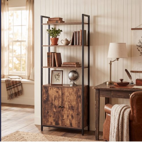 Levede Bookshelf 6 Tier Adjustable Display Shelf90kg Living Room Walnut Colour