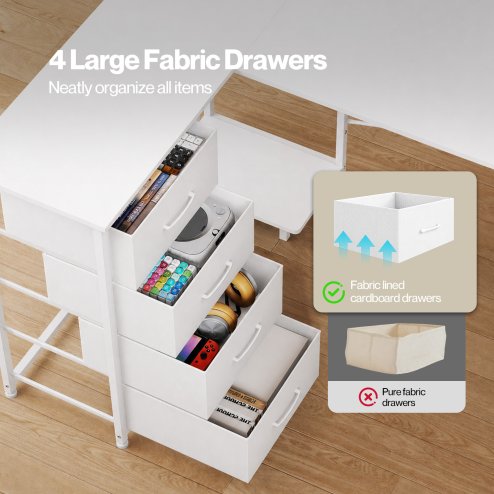 Levede Corner Desk L Shaped with Drawers Power Outlet Office Gaming Wood White