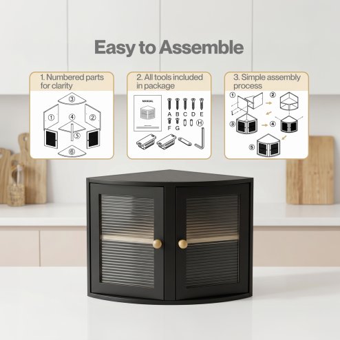 Bread Bin Corner Bread Bin for Kitchen Double-Layer Bamboo Box Black