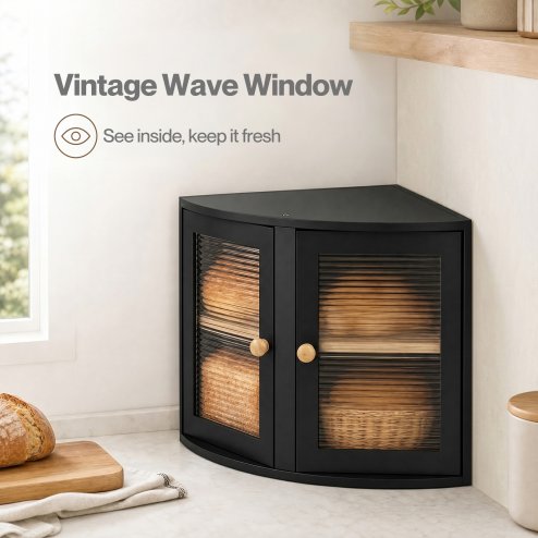 Bread Bin Corner Bread Bin for Kitchen Double-Layer Bamboo Box Black