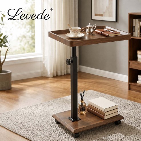 Levede C Shaped Side Table Height Adjustable Rolling 360° Swivel Top End Table