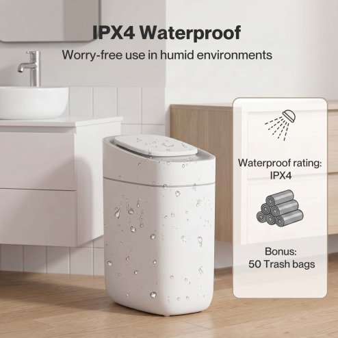 Toque Smart Trash Bin Slim Sensor Bathroom Bin With Lid Silent Open Close White
