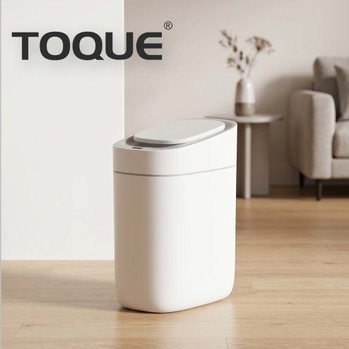 Toque Smart Trash Bin Slim Sensor Bathroom Bin With Lid Silent Open Close White