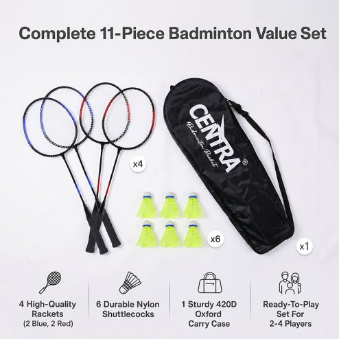 Centra Badminton Racket Set 11PCS 4 Players Aluminum Outdoor Game with Bag