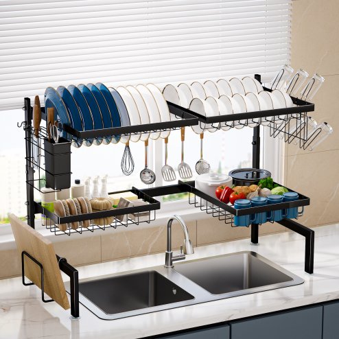 Toque Over Sink Dish Drying Rack 2 Tier Adjustable Drainer Rack Space Saving