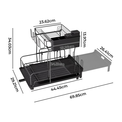 Toque Expandable Dish Drainer Rack 2 Tier Cutlery Plate Holder with Drip Tray