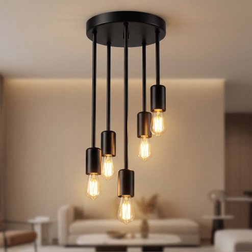 Emitto Ceiling Lights 5 Lights Flush Fitting Pendant Lamp E27 Base Black