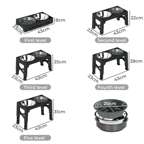 Skylos Elevated Pet Feeder Raised Dog Food Water Feeding Bowl Adjustable Folding