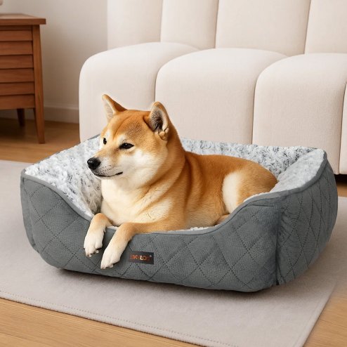 Skylos Dog Bed Large Pet Cushion for Calming Anti Anxiety Fluffy Plush Washable