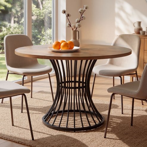 Levede Round Dining Table for 4-6 People 30mm MDF Metal Base Kitchen Brown