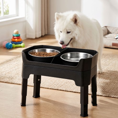 Skylos Raised Dog Bowl 4-Height Adjustable Feeding Station Full Set 1600ml Black