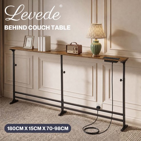 Levede Console Table Narrow Adjustable with Power Outlet for Hallway Brown