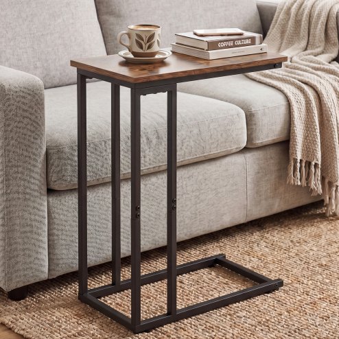 Levede Side Table C Shaped Space Saving for Sofa Bedroom Rustic Brown