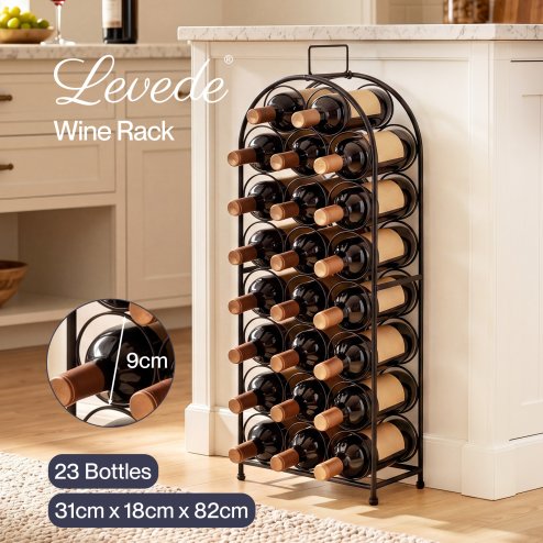 Levede Wine Rack 23 Bottles Freestanding Storage Organiser Stand Home Black