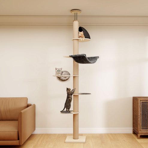 Skylos Floor to Ceiling Cat Tree Adjustable Height 206-300cm 6-Tier Cat Tower