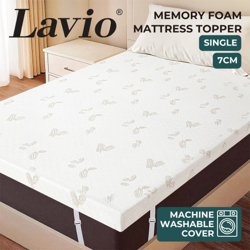 Lavio Memory Foam Mattress Topper 7cm Single Dual Layer Pressure Relief Washable