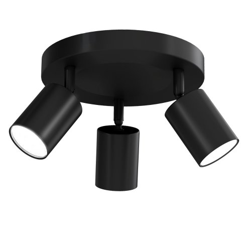 EMITTO 3-Way Spotlight Ceiling Light Adjustable GU10 Modern Black Round Base