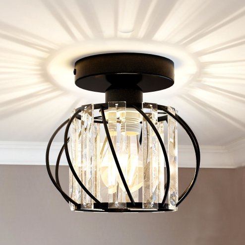 Emitto Crystal Ceiling Light Semi Flush Mount Chandelier Modern Hallway Black