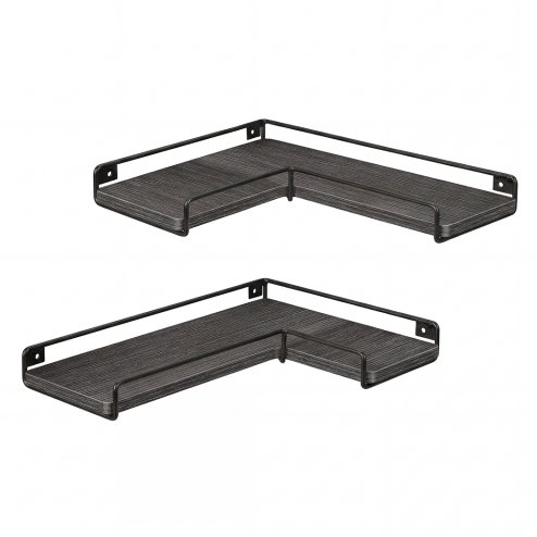 Levede Floating Shelves Set of 2 L-Shaped Corner Shelves Wall Mounted Black