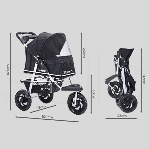 Skylos Pet Stroller Pram Dog Carrier Trailer Strollers 3 Wheels Foldable Large