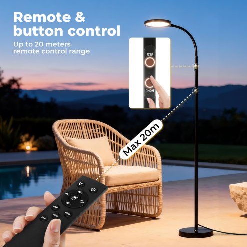 Emitto LED Floor Lamp Dimmable Standard Reading Light Remote Adjustable Angle