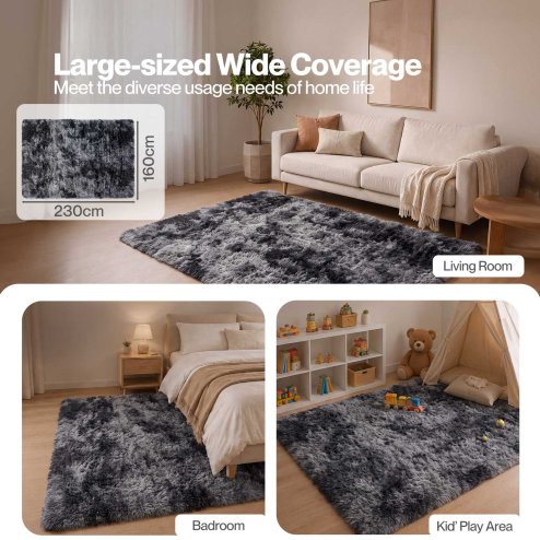 Marlow Rug Fluffy Plush Shaggy Soft Carpet Anti Shedding for Living Room Grey
