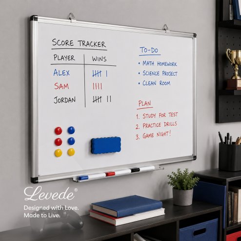 Levede Magnetic Whiteboard Adjustable Wall Mounted Dry Erase Office,White